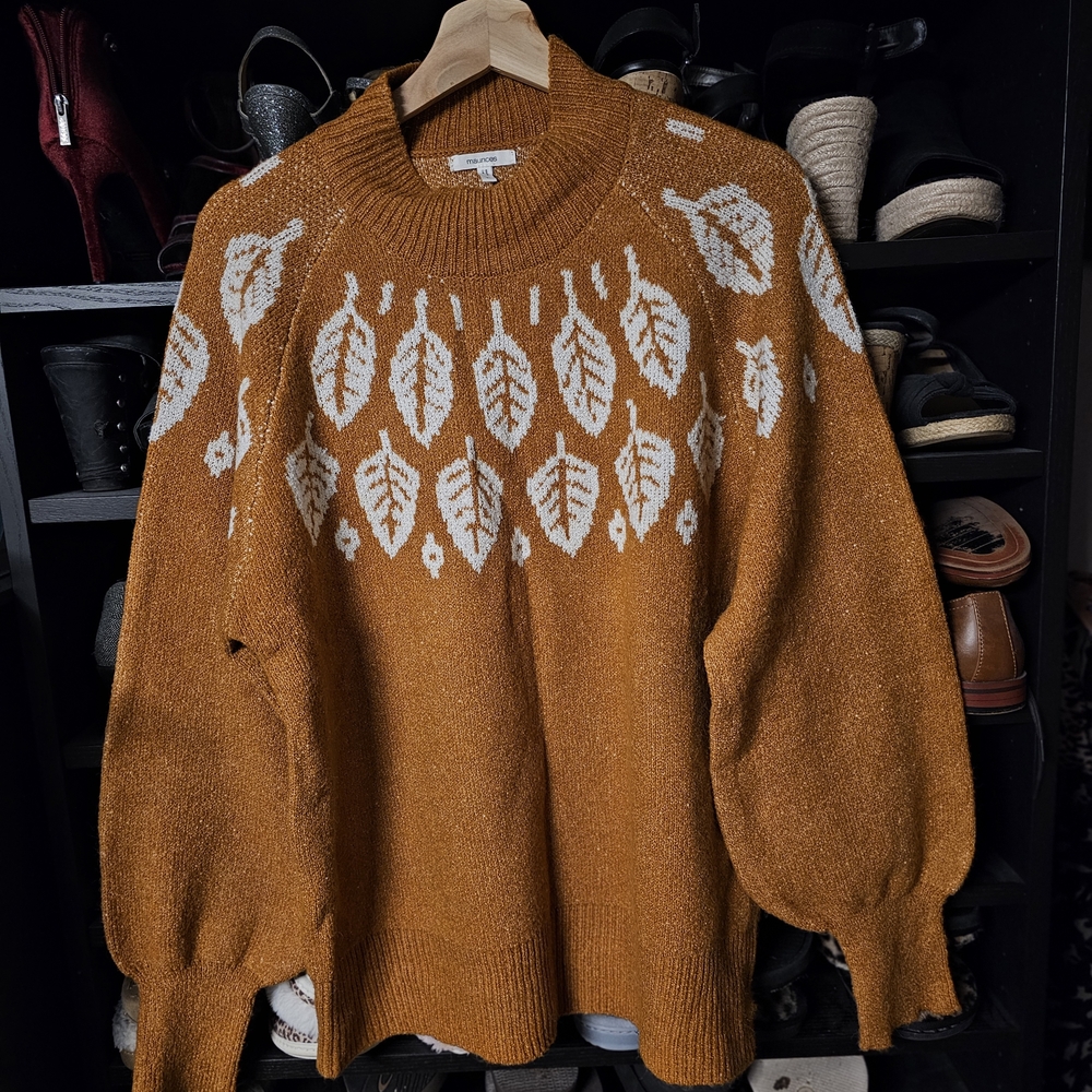 Maurices Rust Leaf Pattern Sweater - image 1
